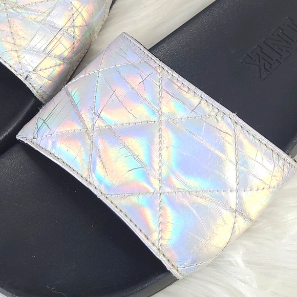 Victoria's Secret PINK Silver Rainbow Holographic Metallic Slide Slip-On Sandals - Picture 5 of 17